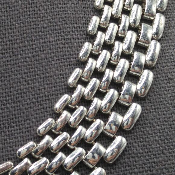 Vintage Interlocking Choker Necklace, Rhodium Plated, 1980s, Silver Tone - Picture 4 of 10